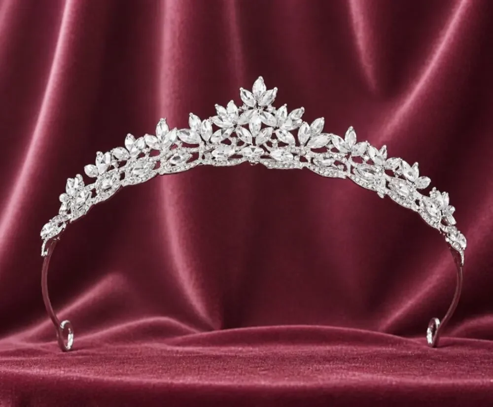 Wedding Tiara Delicate Silver Metal Clear Faux Jewels Rhinestone Design New # 13
